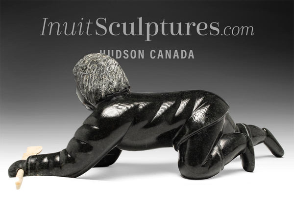 VINTAGE 11" Eskimo Hunter with Spear by Isaaci Etidloie *Cloak and Dagger*