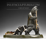 12" Hunter with Husky Dog by Famous Jimmy Iqaluq