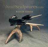 9” Narwhals Mother and Calf by Isaaci Oqutaq