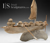 24" Masterpiece Whale Bone Umiak (Boat) by world famous Bob Kussy & Goota Ashoona