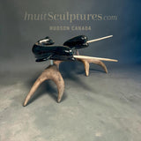 9” Narwhals Mother and Calf by Isaaci Oqutaq