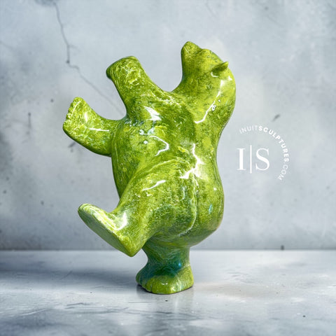 16" Final Masterpiece by Late Master Carver Nuna Parr Electric Apple Green Dancing Bear - Final Piece