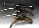9” Narwhals Mother and Calf by Isaaci Oqutaq
