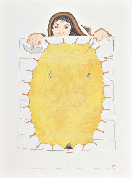 1994 STRETCHED SEALSKIN ON SNOWBLOCK by Kananginak Pootoogook