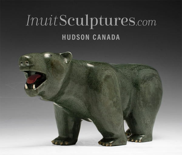 Final Piece 12" Walking Bear wth Red Tongue by Jimmy Iqaluq *Storm* Canada's Top Master Carver