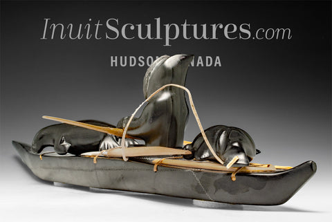 VINTAGE 22" Inuk & Kayak by Simeonie Uppik *A Hunter's Heart*