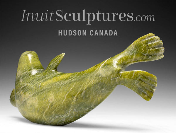 11" Basking Seal by the late Suati Qimirpik *Two Tail Fins Clapping* EXHIBITION PIECE AUG 14