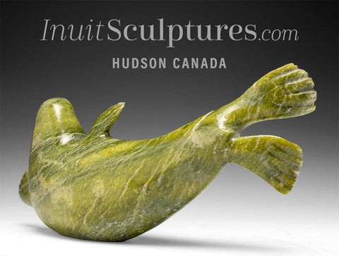11" Basking Seal by the late Suati Qimirpik *Two Tail Fins Clapping* EXHIBITION PIECE AUG 14