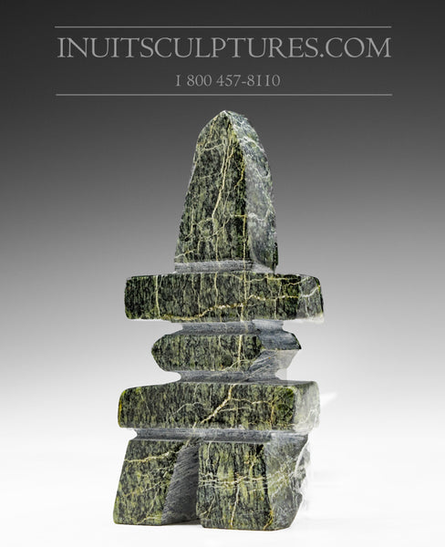 4" Green Inukshuk by Abraham Simeonie